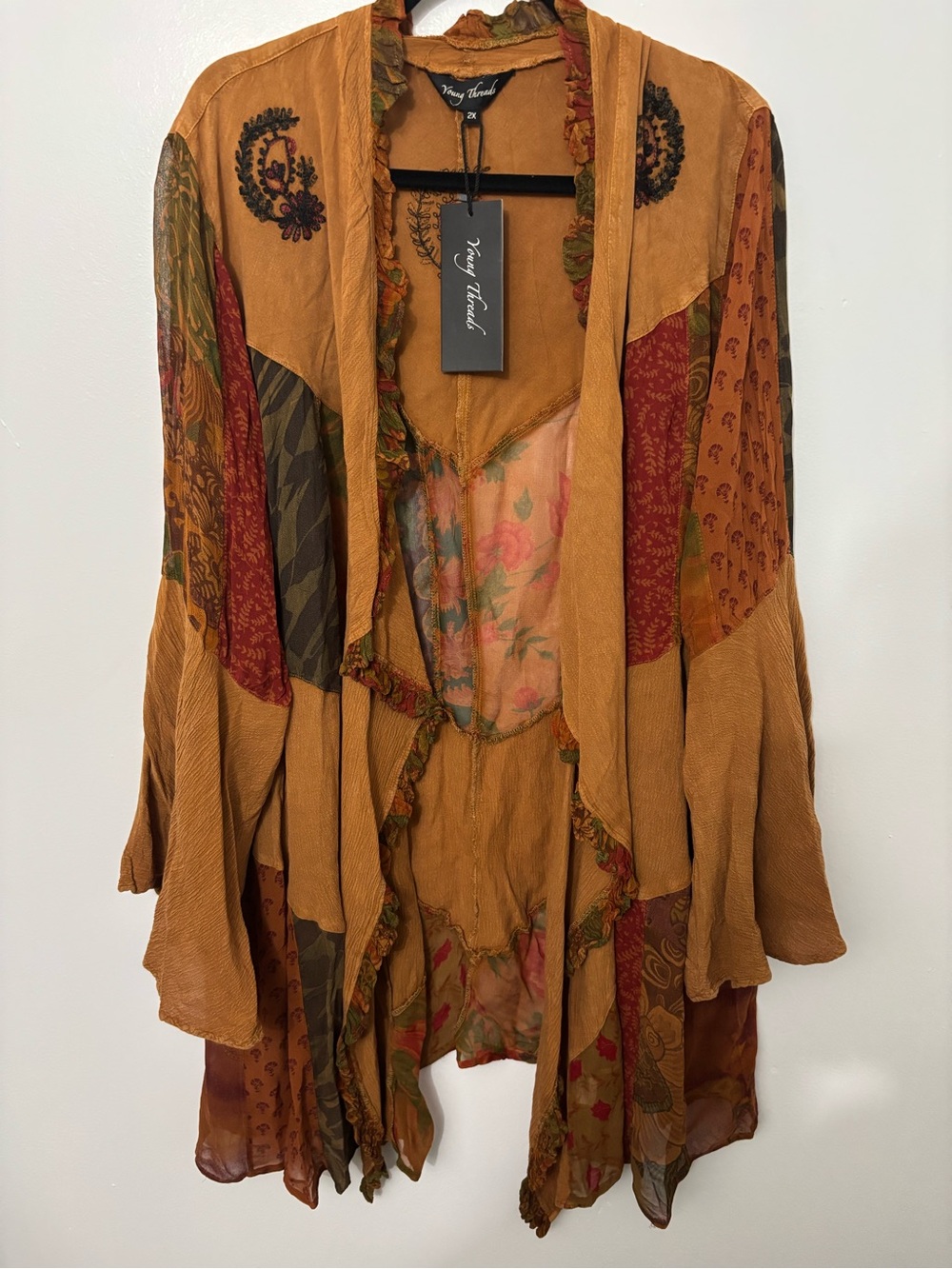 Young Threads Vintage-Inspired Mixed Print Drape Cardigan - Mustard & Rust Flora